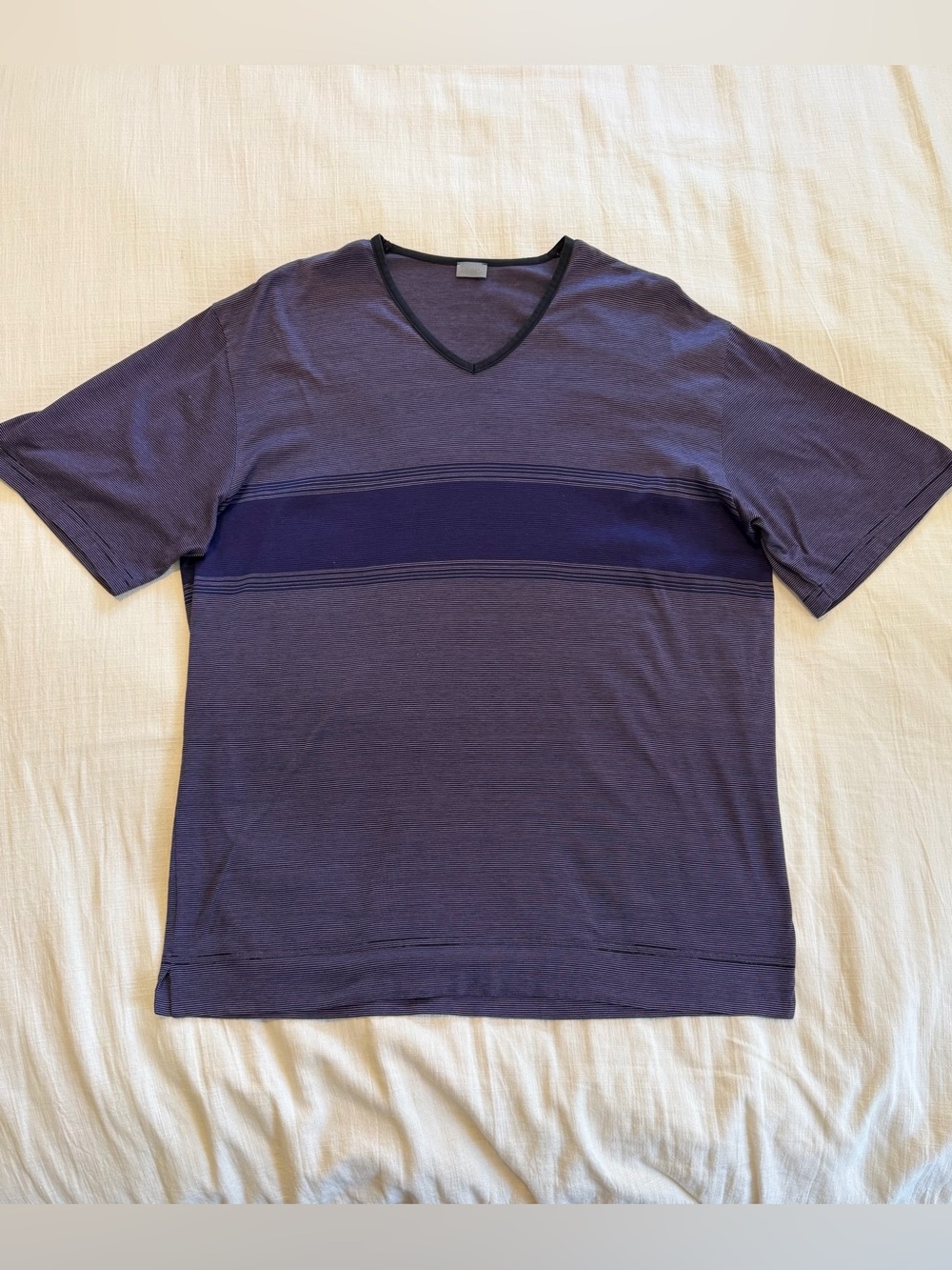 Men’s Zimmereli Purple Stripe V Neck Tee Size Large